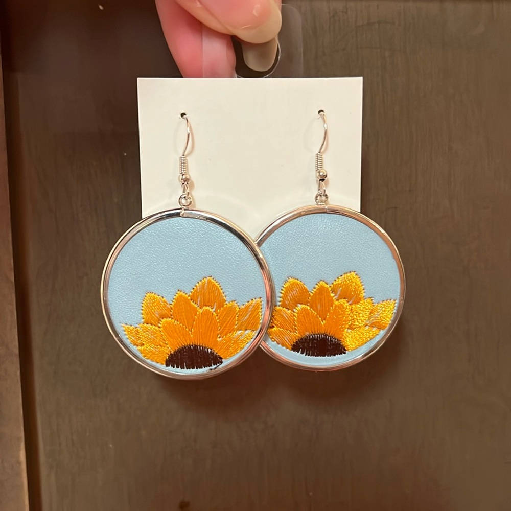 Blue Sunflower Dangle Earrings